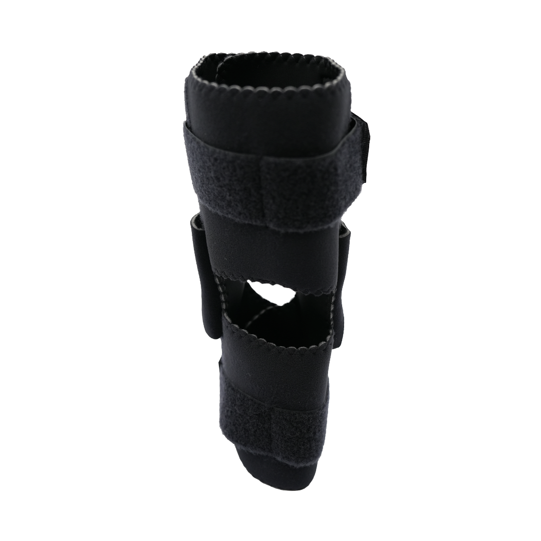 Black Active Knee Brace with adjustable velcro straps and open patella design, made in the USA, best orttopedic braces by.