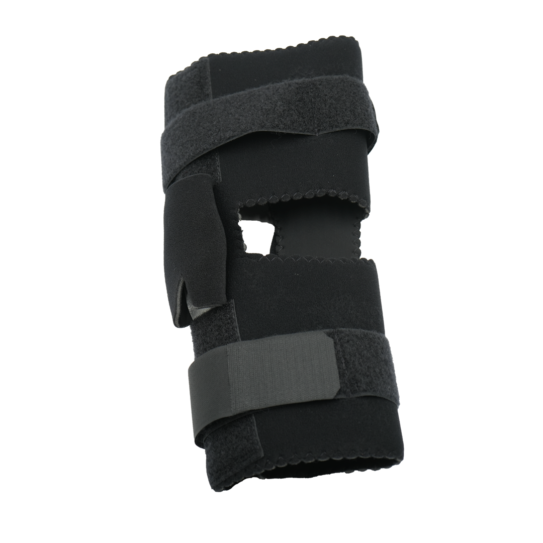 Black adjustable active knee brace with velcro straps and ROM hinge, made in the USA, best orthopedic braces by RCAI for B2B .