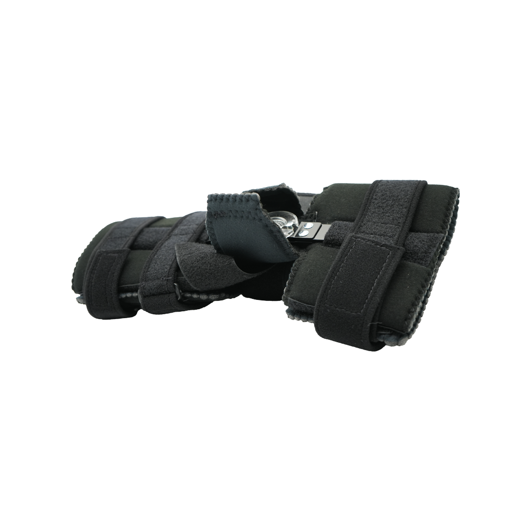 Black Flex Pop Elbow brace with adjustable straps and rigid support, made in the USA, best orthopedic braces for B2B.