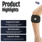 Black RCAI tennis elbow brace with adjustable strap and logo patch, designed for ergonomic fit and targeted pain relief,.