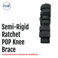 Black semi-rigid ratchet POP knee brace with multiple adjustable straps, made in the USA, RCAI, best orthopedic braces for.