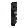 Black semi-rigid knee brace with padded straps and metallic ratchet hinge, made in the USA, best orthopedic brace by RCAI.
