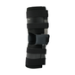 Black adjustable ratchet post-operative knee brace with padded straps and metal hinge, lightweight support, made in the USA, .
