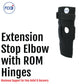Black Extension Stop Elbow brace with adjustable ROM hinges, ventilation hole, made in the USA, branded RCAI for best.