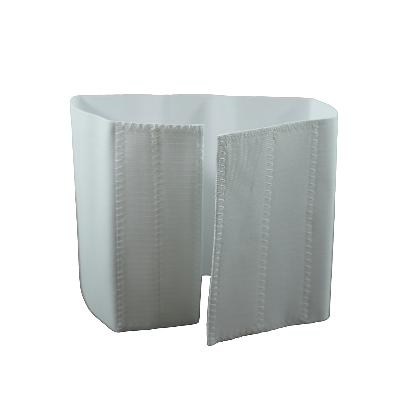 White RCAI abdominal binder with wide hook-and-loop fastener panels, soft elastic fabric, made in the USA, best orthopedic.
