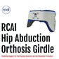 White and blue Hip Abduction Orthosis Girdle with adjustable straps and metal fasteners, made in the USA, top-quality b2b.