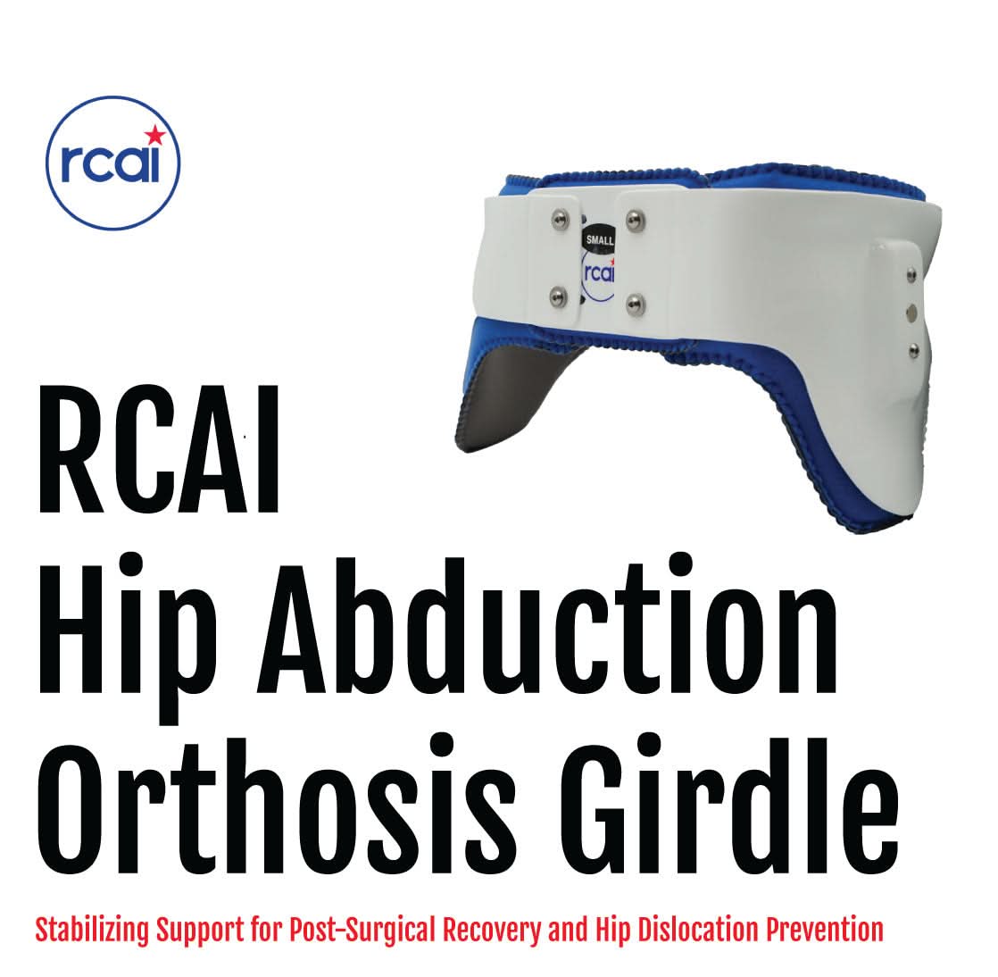White and blue Hip Abduction Orthosis Girdle with adjustable straps and metal fasteners, made in the USA, top-quality b2b.