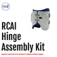 White and navy orthopedic hinge assembly kit with metal hinges and adjustable fasteners, made in the USA by RCAI, best.