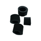 Four black foam-padded straps of varying widths and lengths, designed as knee brace accessories, arranged on a white.