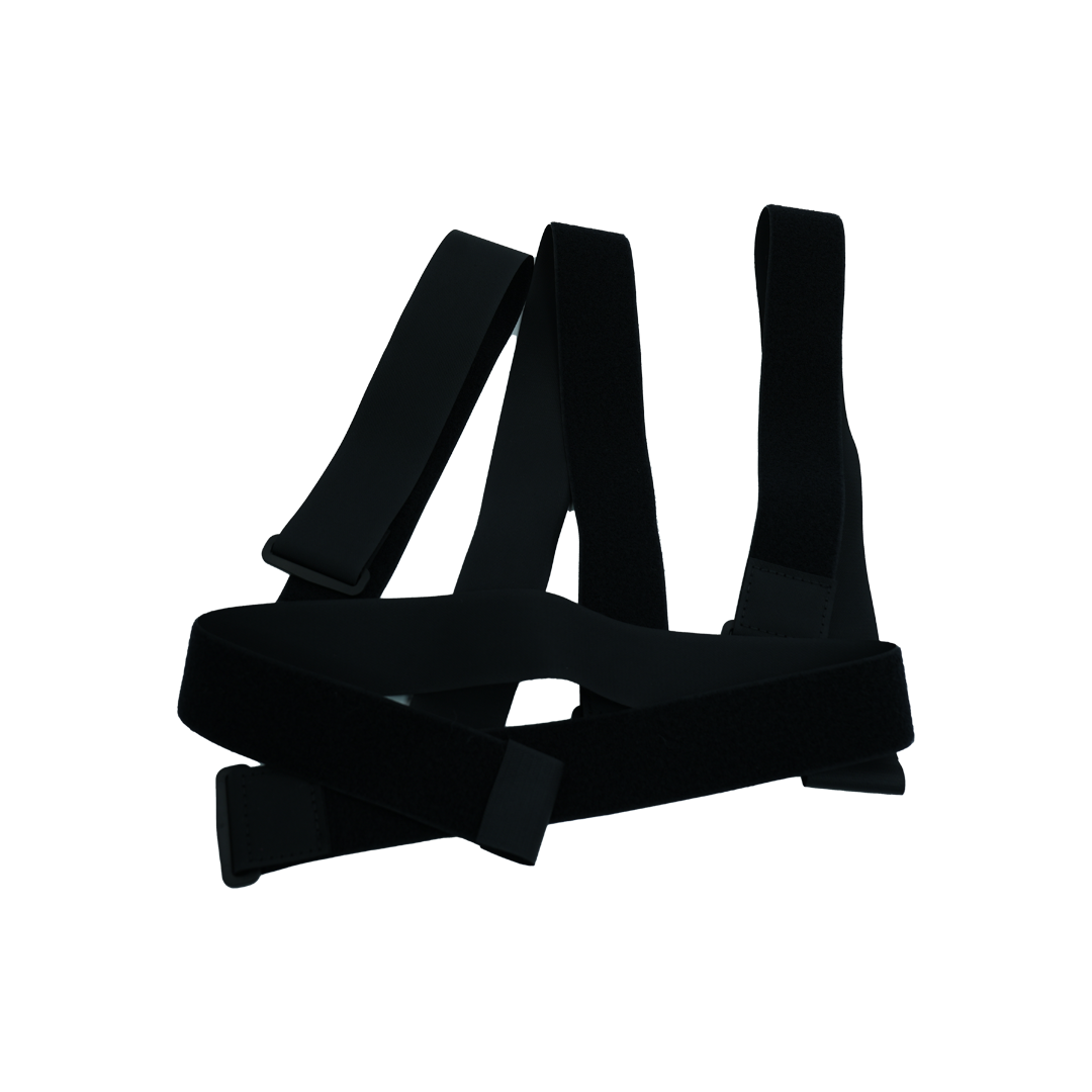 Black adjustable elastic straps with hook-and-loop fasteners designed for securing a knee brace accessory.