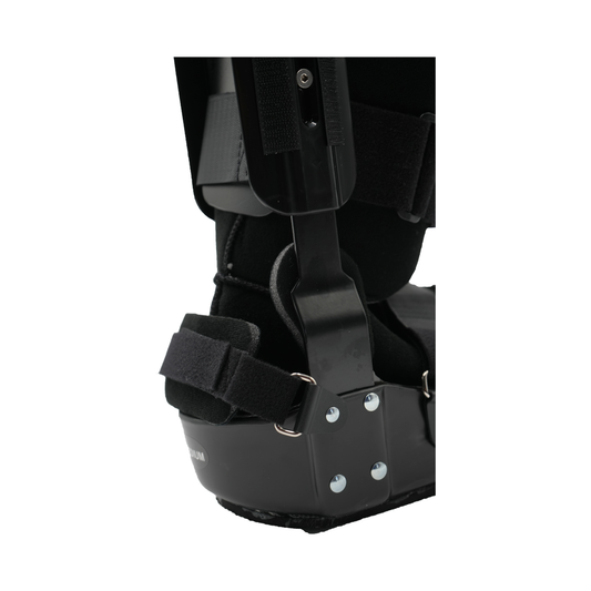 Black and gray RCAI TA Boot with adjustable straps and metal hinges, lightweight orthopedic brace made in the USA, ideal for .