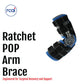 Blue and black Ratchet POP Arm Brace with adjustable straps and metal hinge, made in the USA, RCAI brand, designed for.