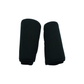 Pair of black neoprene leg brace sleeves, shaped to fit calves, smooth texture, seamless design for comfort and support.