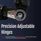 Close-up of black universal leg brace featuring precision adjustable hinge with numbered settings, designed for optimal.