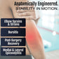 Arm with highlighted red area on elbow showing pain points, RCAI universal arm brace for stability in motion, made in the.