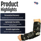 Black RCAI universal arm brace on right arm with adjustable straps and metal hinges, showcasing durable support; made in the .