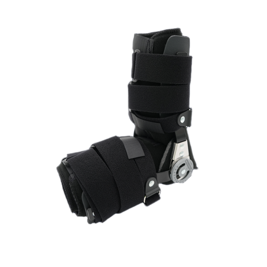 Black adjustable RCAI universal arm brace with padded straps and metal hinge, made in the USA, best orthopedic braces for.