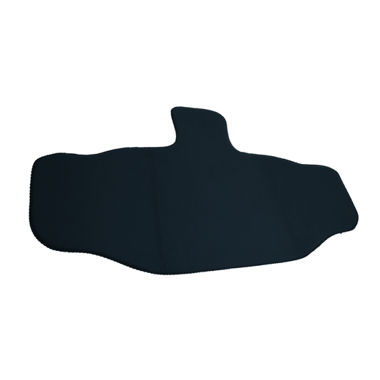 Black contoured fabric pad with a raised central tab, designed for lumbar support in TLSO braces, made in the USA.